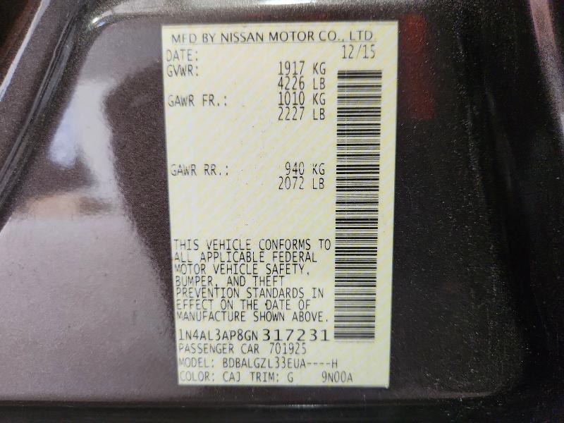 Aukcja sprzedaży 2016 Nissan Altima, vin: 1N4AL3AP8GN317231, numer aukcji: 57708166