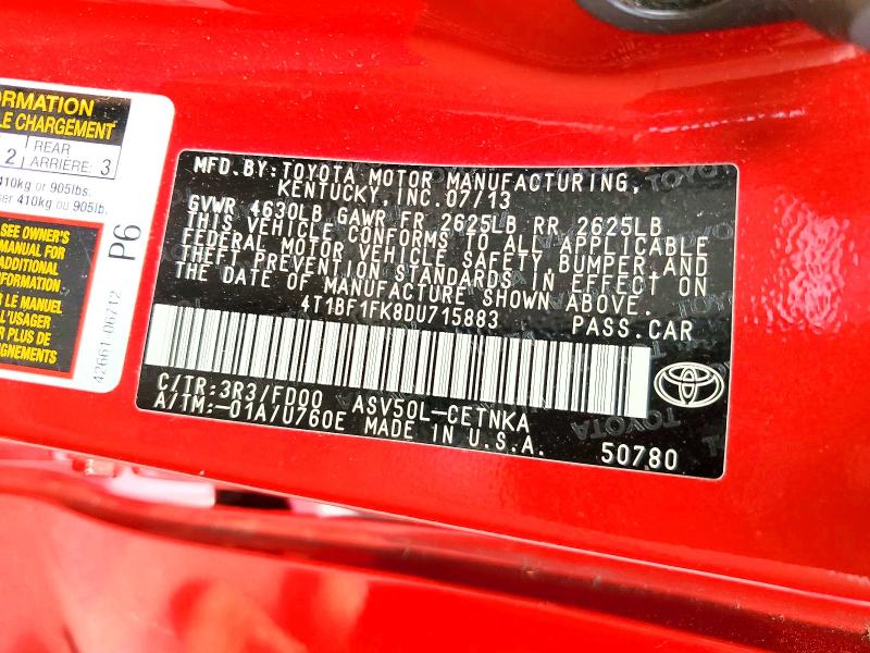 Aukcja sprzedaży 2013 Toyota Camry, vin: 4T1BF1FK8DU715883, numer aukcji: 60263156