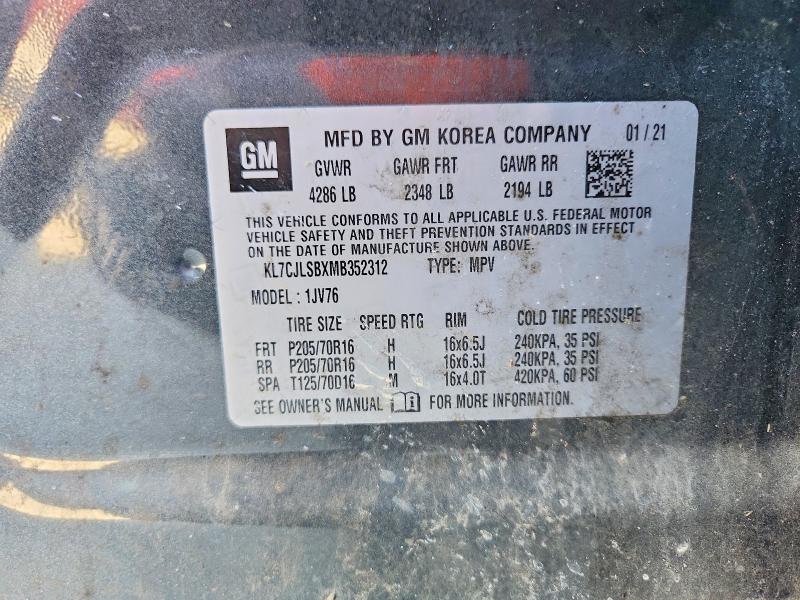 2021 Chevrolet Trax მანქანა იყიდება აუქციონზე, vin: KL7CJLSBXMB352312, აუქციონის ნომერი: 61440436