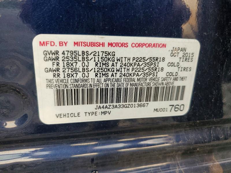 Продажа на аукционе авто 2016 Mitsubishi Outlander, vin: JA4AZ3A33GZ013667, номер лота: 61882846