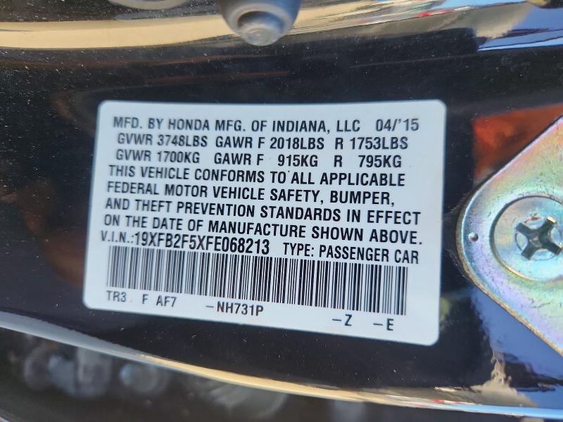 60358476 :رقم المزاد ، 19XFB2F5XFE068213 vin ، 2015 Honda Civic مزاد بيع
