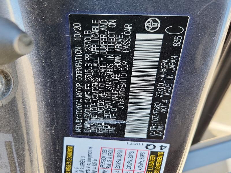 Aukcja sprzedaży 2021 Toyota C-hr, vin: JTNKHMBX6M1101509, numer aukcji: 61047986