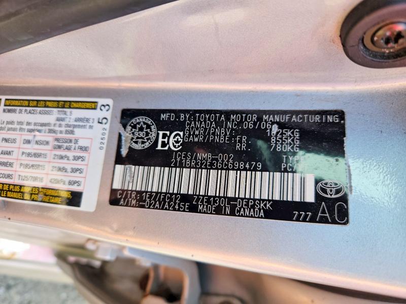 Продаж на аукціоні авто 2006 Toyota Corolla, vin: 2T1BR32E36C698479, номер лоту: 85459215