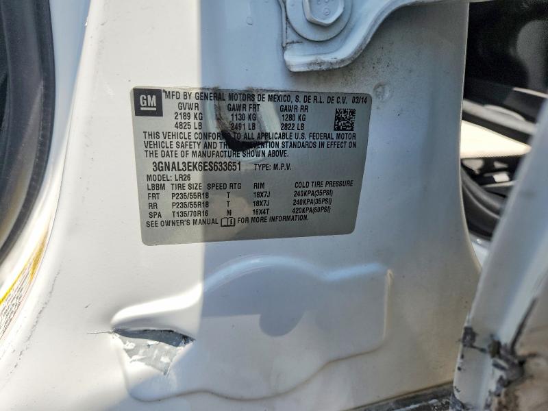 2014 Chevrolet Captiva მანქანა იყიდება აუქციონზე, vin: 3GNAL3EK6ES633651, აუქციონის ნომერი: 62849166