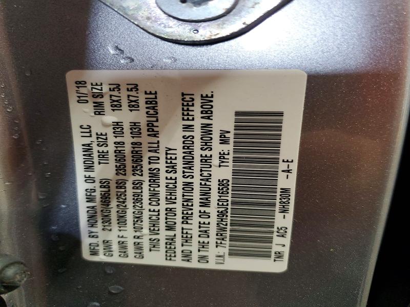 63350596 :رقم المزاد ، 7FARW2H96JE016585 vin ، 2018 Honda Cr-v مزاد بيع