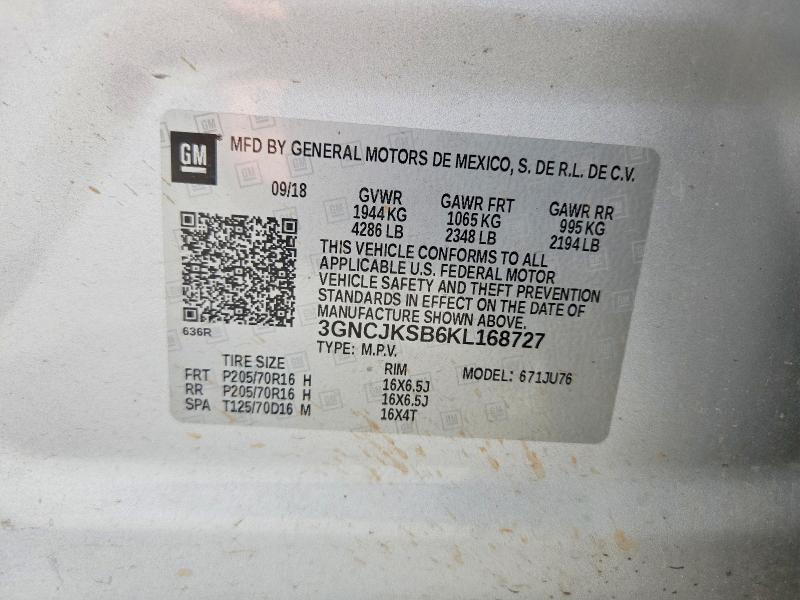 Aukcja sprzedaży 2019 Chevrolet Trax, vin: 3GNCJKSB6KL168727, numer aukcji: 60679606