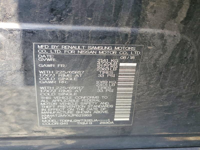 61165766 :رقم المزاد ، KNMAT2MVXJP621963 vin ، 2018 Nissan Rogue مزاد بيع