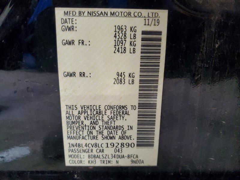61202736 :رقم المزاد ، 1N4BL4CV8LC192890 vin ، 2020 Nissan Altima مزاد بيع