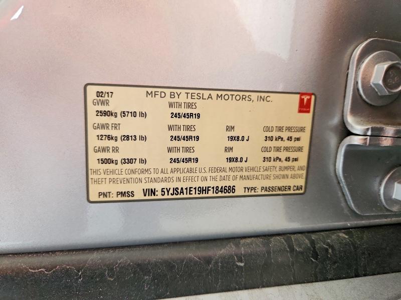 Продаж на аукціоні авто 2017 Tesla Model S, vin: 5YJSA1E19HF184686, номер лоту: 61179396