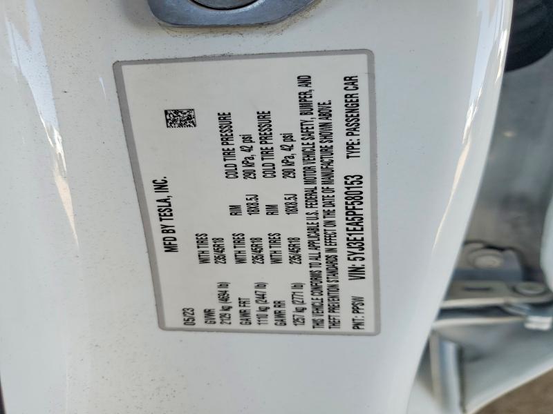 61445276 :رقم المزاد ، 5YJ3E1EA5PF580153 vin ، 2023 Tesla Model 3 مزاد بيع