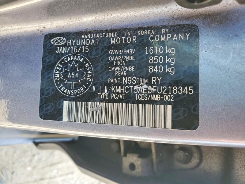 2015 Hyundai Accent მანქანა იყიდება აუქციონზე, vin: KMHCT5AE3FU218345, აუქციონის ნომერი: 59349026