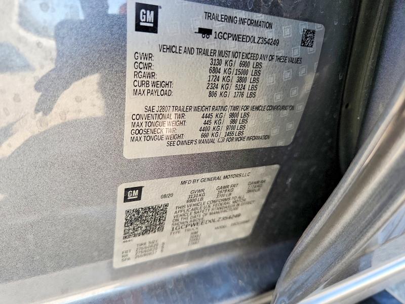 59354256 :رقم المزاد ، 1GCPWEED0LZ354249 vin ، 2020 Chevrolet Silverado مزاد بيع