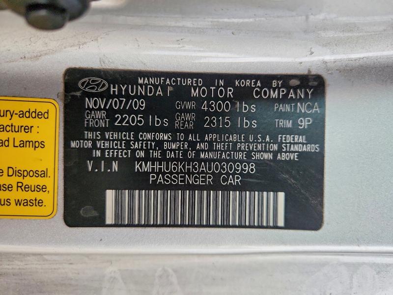 2010 Hyundai Genesis Coupe მანქანა იყიდება აუქციონზე, vin: KMHHU6KH3AU030998, აუქციონის ნომერი: 62725556