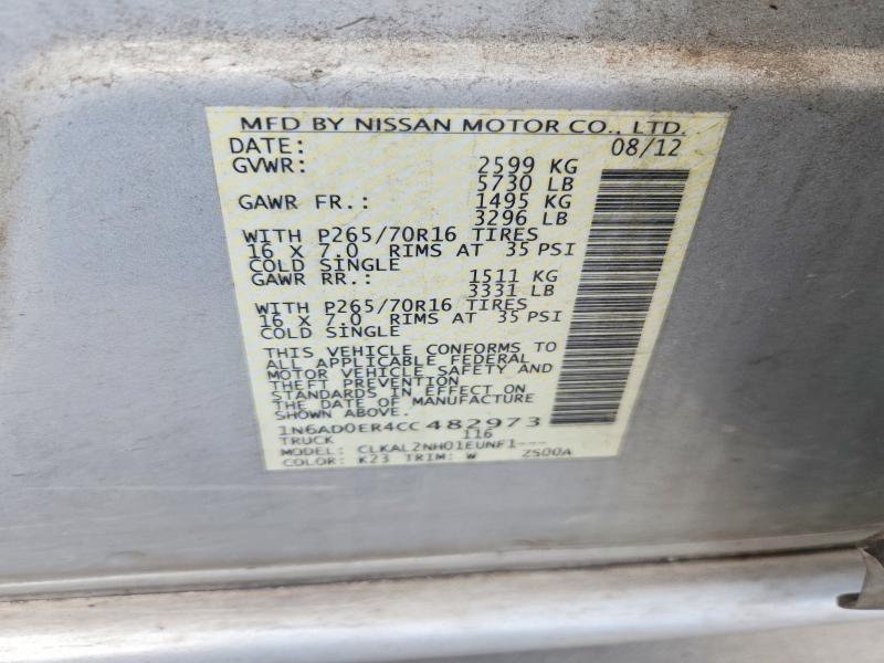 60509896 :رقم المزاد ، 1N6AD0ER4CC482973 vin ، 2012 Nissan Frontier مزاد بيع