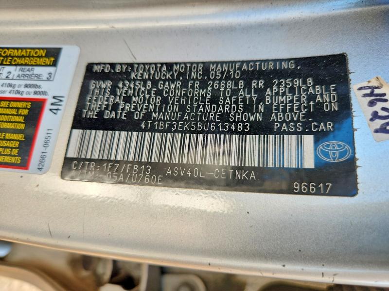 Auction sale of the 2011 Toyota Camry, vin: 4T1BF3EK5BU613483, lot number: 60367656