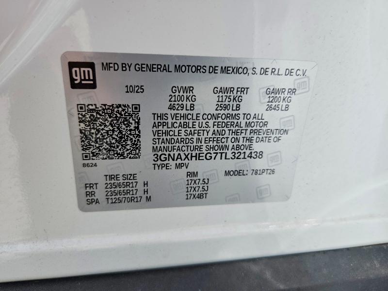 Aukcja sprzedaży 2026 Chevrolet Equinox, vin: 3GNAXHEG7TL321438, numer aukcji: 60413876