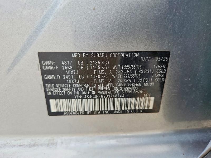 2025 Subaru Crosstrek მანქანა იყიდება აუქციონზე, vin: 4S4GUHF62S3748744, აუქციონის ნომერი: 60048166