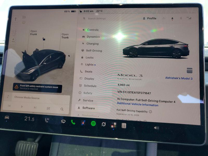 2025 Tesla Model 3 მანქანა იყიდება აუქციონზე, vin: 5YJ3E1EA1SF071847, აუქციონის ნომერი: 59021736