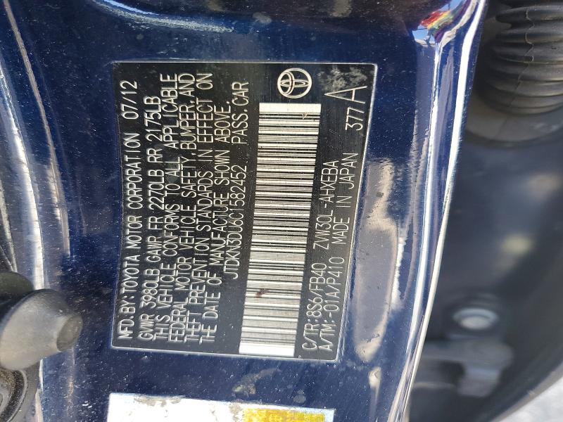 Aukcja sprzedaży 2012 Toyota Prius, vin: JTDKN3DU6C1582452, numer aukcji: 61390126