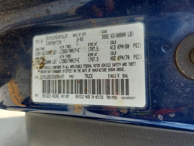 Продажа на аукционе авто 2003 Dodge Ram 2500, vin: 3D7KU28D33G834107, номер лота: 60618616