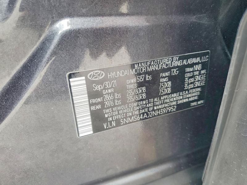 Aukcja sprzedaży 2022 Hyundai Santa Fe, vin: 5NMS64AJ2NH397952, numer aukcji: 61542396