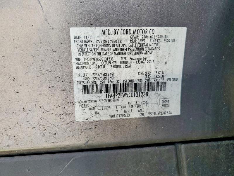 Продаж на аукціоні авто 2012 Ford Taurus, vin: 1FAHP2EW5CG131238, номер лоту: 59257206
