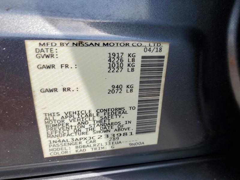 62464096 :رقم المزاد ، 1N4AL3APXJC233981 vin ، 2018 Nissan Altima مزاد بيع