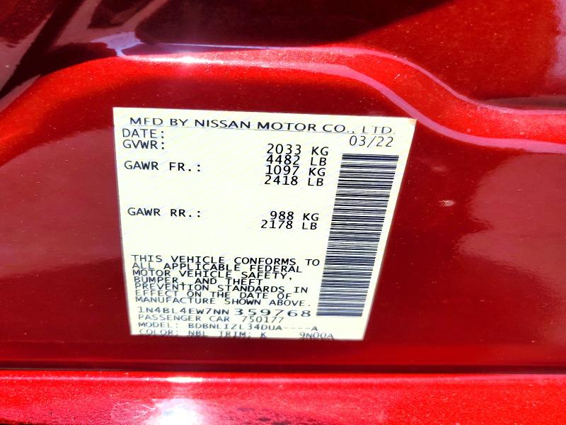 Продажа на аукционе авто 2022 Nissan Altima, vin: 1N4BL4EW7NN359768, номер лота: 62850676