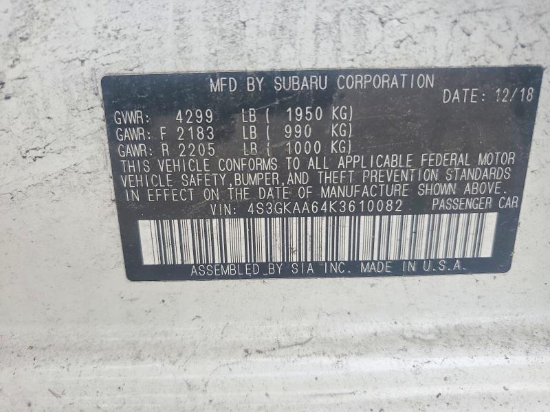 Продажа на аукционе авто 2019 Subaru Impreza, vin: 4S3GKAA64K3610082, номер лота: 58482186