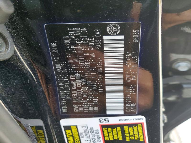 Auction sale of the 2023 Toyota Camry, vin: 4T1K31AKXPU619824, lot number: 61963796