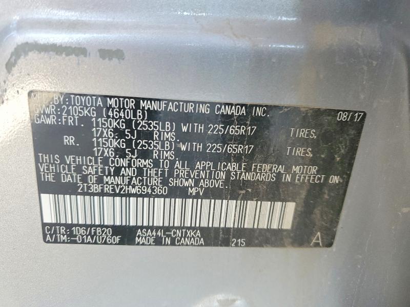 Продаж на аукціоні авто 2017 Toyota Rav4, vin: 2T3BFREV2HW694360, номер лоту: 61215376