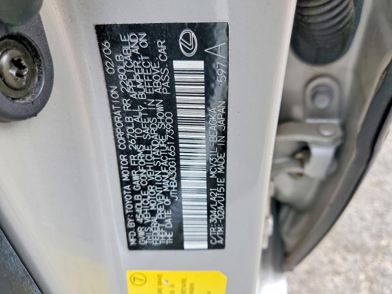 62838996 :رقم المزاد ، JTHBA30G165173900 vin ، 2006 Lexus Es مزاد بيع
