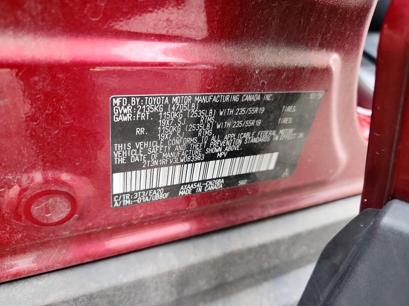 Продаж на аукціоні авто 2020 Toyota Rav4, vin: 2T3N1RFV3LW083983, номер лоту: 60989326