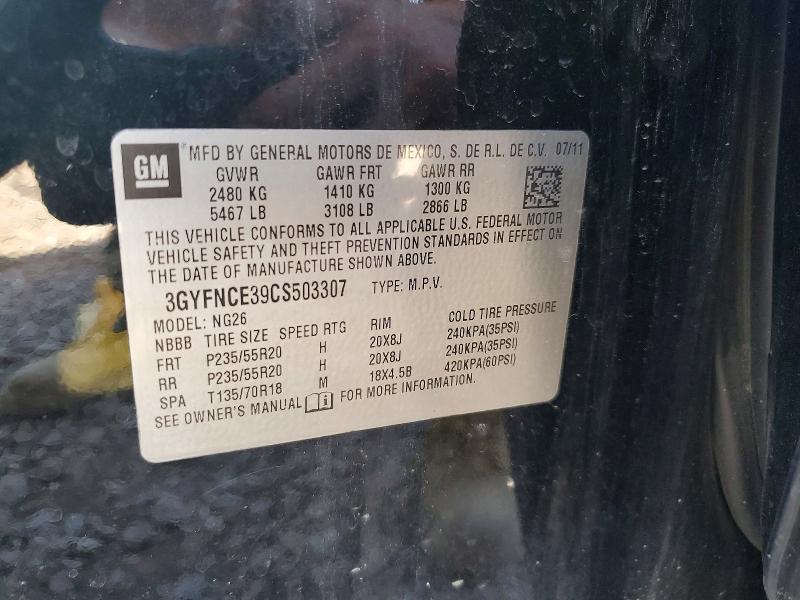 58992036 :رقم المزاد ، 3GYFNCE39CS503307 vin ، 2012 Cadillac Srx مزاد بيع