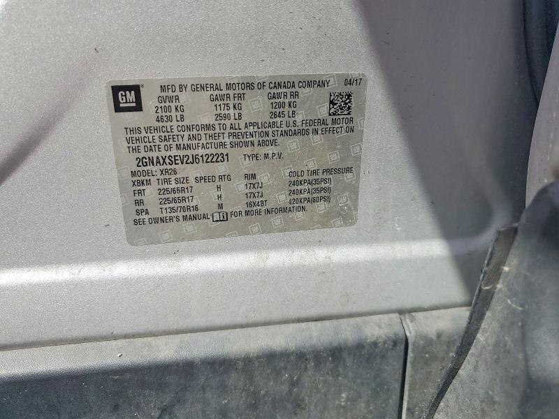 59293696 :رقم المزاد ، 2GNAXSEV2J6122231 vin ، 2018 Chevrolet Equinox مزاد بيع