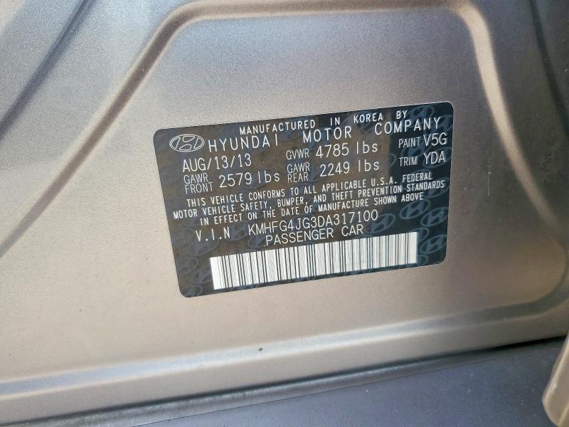 2013 Hyundai Azera მანქანა იყიდება აუქციონზე, vin: KMHFG4JG3DA317100, აუქციონის ნომერი: 59718396