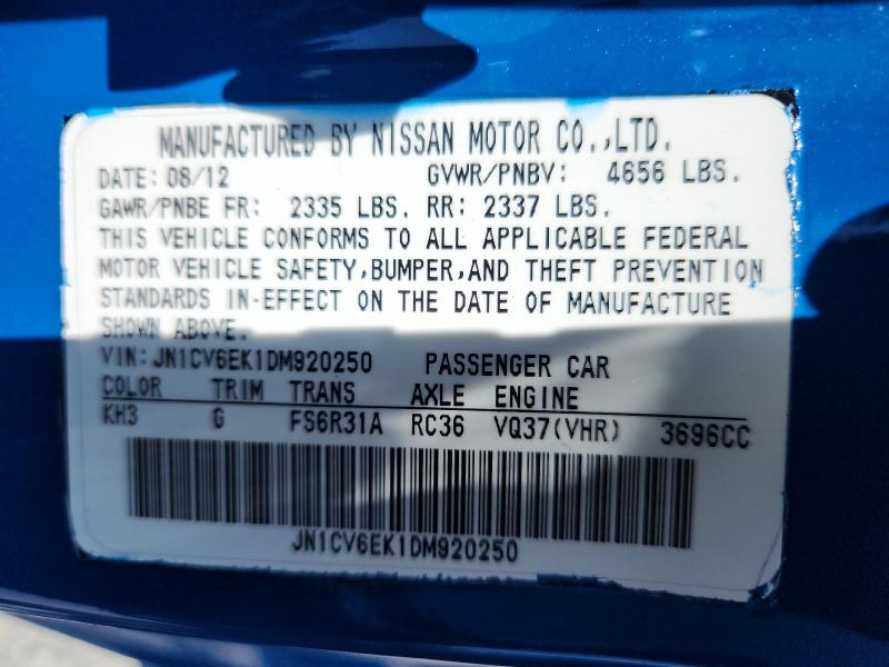 Продаж на аукціоні авто 2013 Infiniti G37 Coupe, vin: JN1CV6EK1DM920250, номер лоту: 59655816