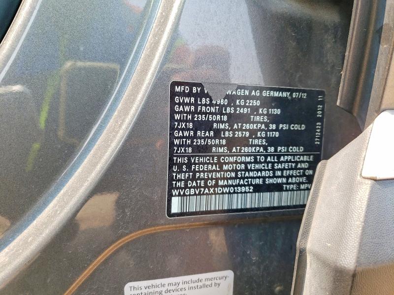 2013 Volkswagen Tiguan მანქანა იყიდება აუქციონზე, vin: WVGBV7AX1DW013952, აუქციონის ნომერი: 61084246