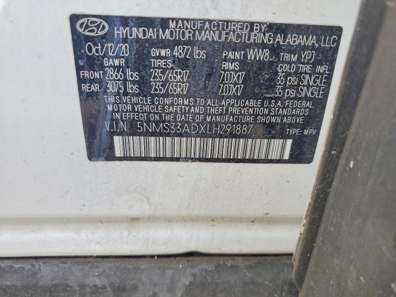 Aukcja sprzedaży 2020 Hyundai Santa Fe, vin: 5NMS33ADXLH291887, numer aukcji: 59816796