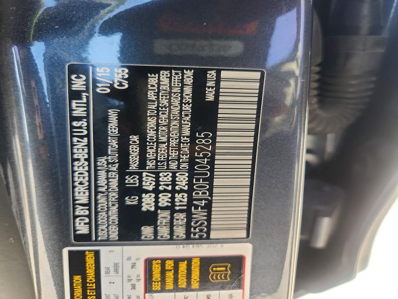 61478206 :رقم المزاد ، 55SWF4JB0FU045285 vin ، 2015 Mercedes-benz C مزاد بيع