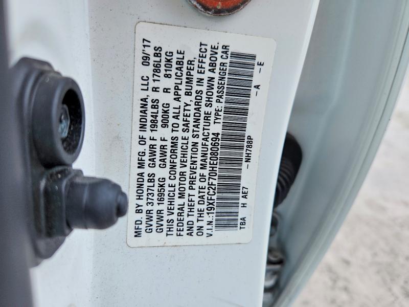 2017 Honda Civic მანქანა იყიდება აუქციონზე, vin: 19XFC2F70HE080694, აუქციონის ნომერი: 62459946