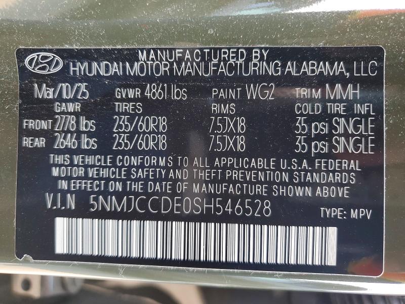 Aukcja sprzedaży 2025 Hyundai Tucson, vin: 5NMJCCDE0SH546528, numer aukcji: 63048236