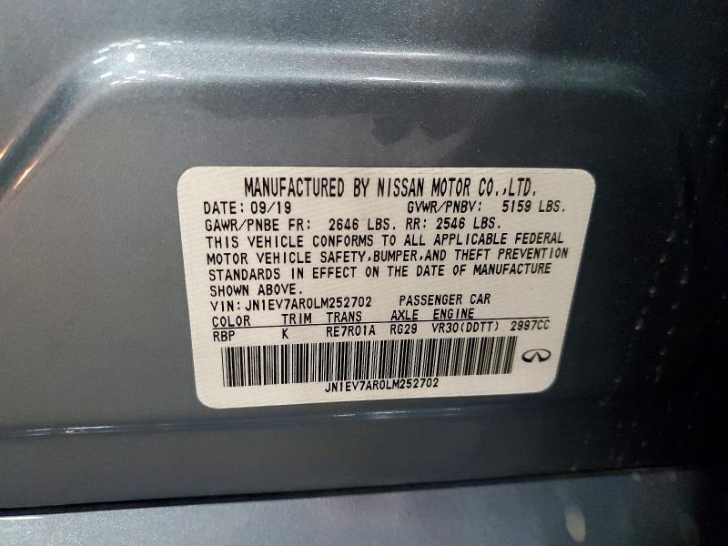 Продаж на аукціоні авто 2020 Infiniti Q50, vin: JN1EV7AR0LM252702, номер лоту: 60779966
