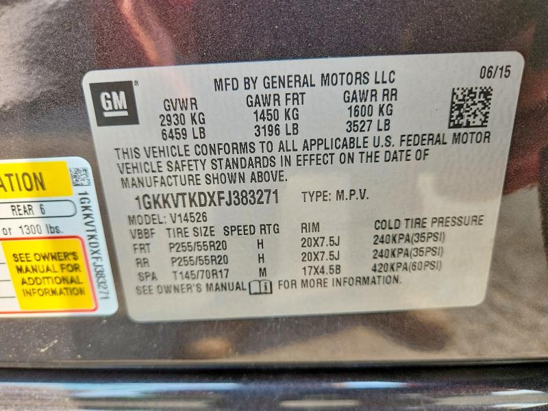 61385636 :رقم المزاد ، 1GKKVTKDXFJ383271 vin ، 2015 Gmc Acadia مزاد بيع