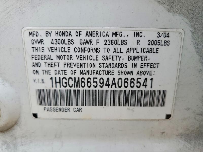 Продаж на аукціоні авто 2004 Honda Accord, vin: 1HGCM66594A066541, номер лоту: 60533606