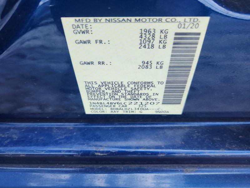 2020 Nissan Altima მანქანა იყიდება აუქციონზე, vin: 1N4BL4BV6LC221207, აუქციონის ნომერი: 62091176