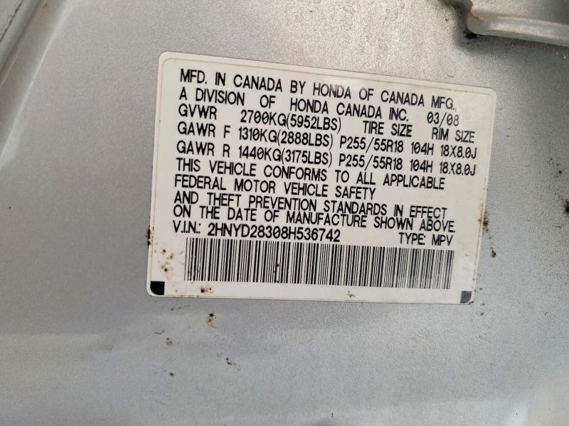 Продажа на аукционе авто 2008 Acura Mdx, vin: 2HNYD28308H536742, номер лота: 59584086
