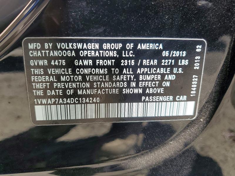 Продажа на аукционе авто 2013 Volkswagen Passat, vin: 1VWAP7A34DC134240, номер лота: 63059386