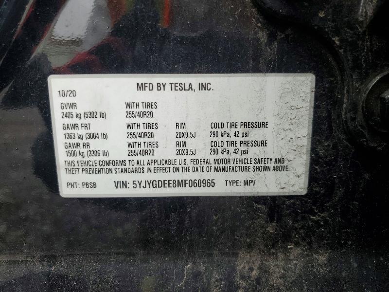 Aukcja sprzedaży 2021 Tesla Model Y, vin: 5YJYGDEE8MF060965, numer aukcji: 59324576