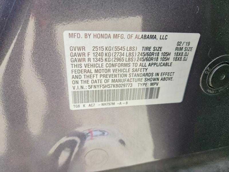 Aukcja sprzedaży 2019 Honda Pilot, vin: 5FNYF5H57KB029773, numer aukcji: 62024806